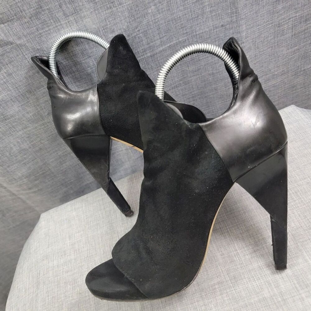 Alexander Wang Peep Toe Suede Leather Black Stiletto Booties Women's SZ 37